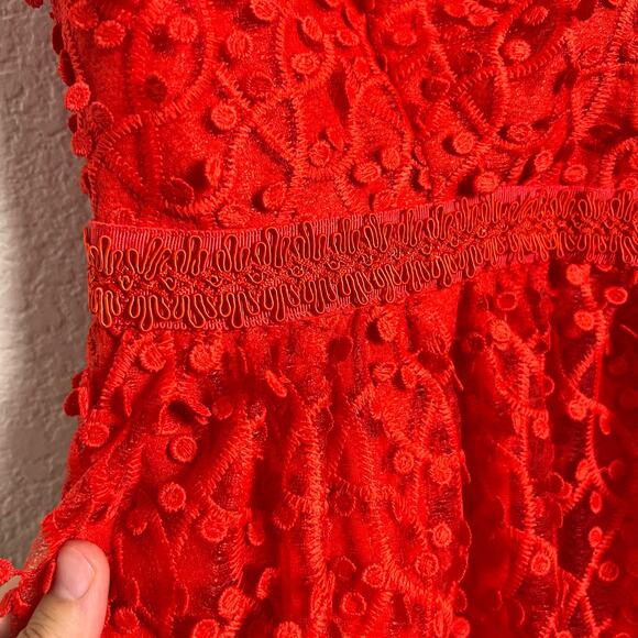 Reiss Abrianna Red Lace V-Neck Cap Sleeve Cocktail Dress Size 4 - Picture 12 of 15